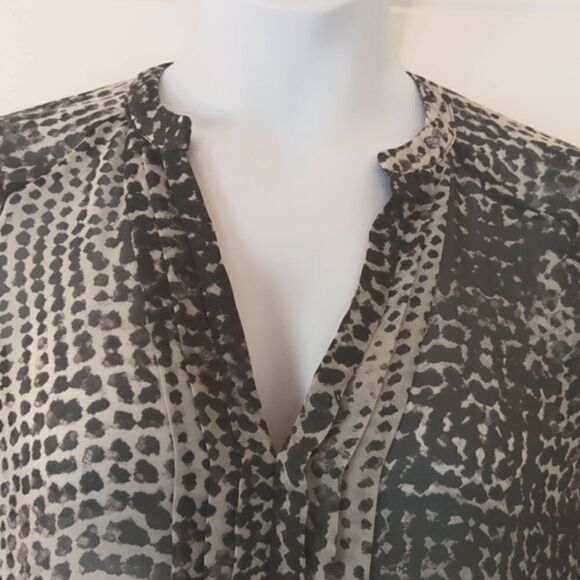 a. n. a charcoal gray and off white animal print 3/4 sleeve semi sheer blouse - Picture 2 of 12